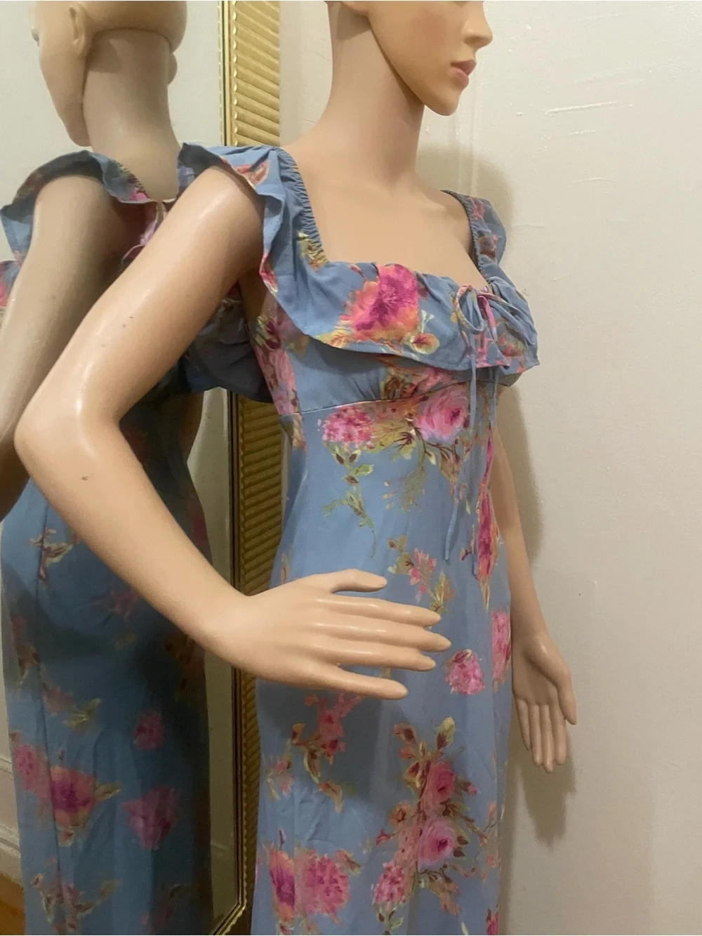 wild fable Blue Floral Maxi Dress with Ruffled Square Neck